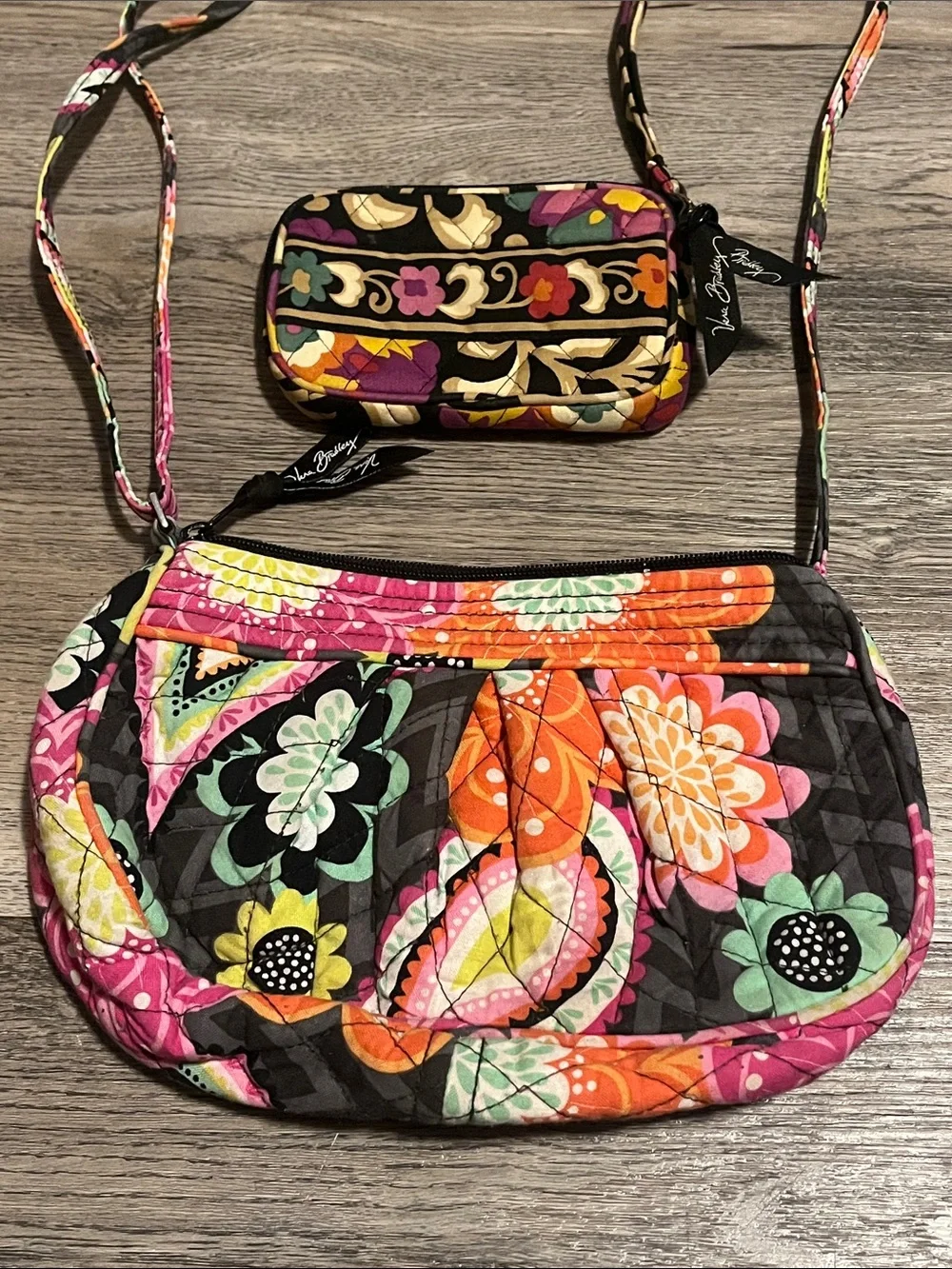 Vera Bradley Black Multi Floral Quilted Crossbody with Coin Pouch - Picture 2 of 8